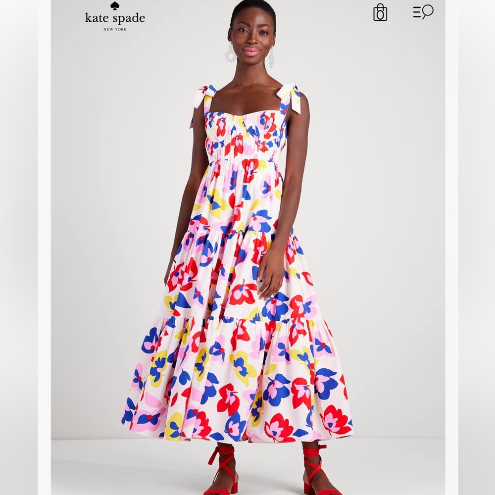 Kate Spade Summer Flowers Tiered Tie Strap Dress - Picture 3 of 15